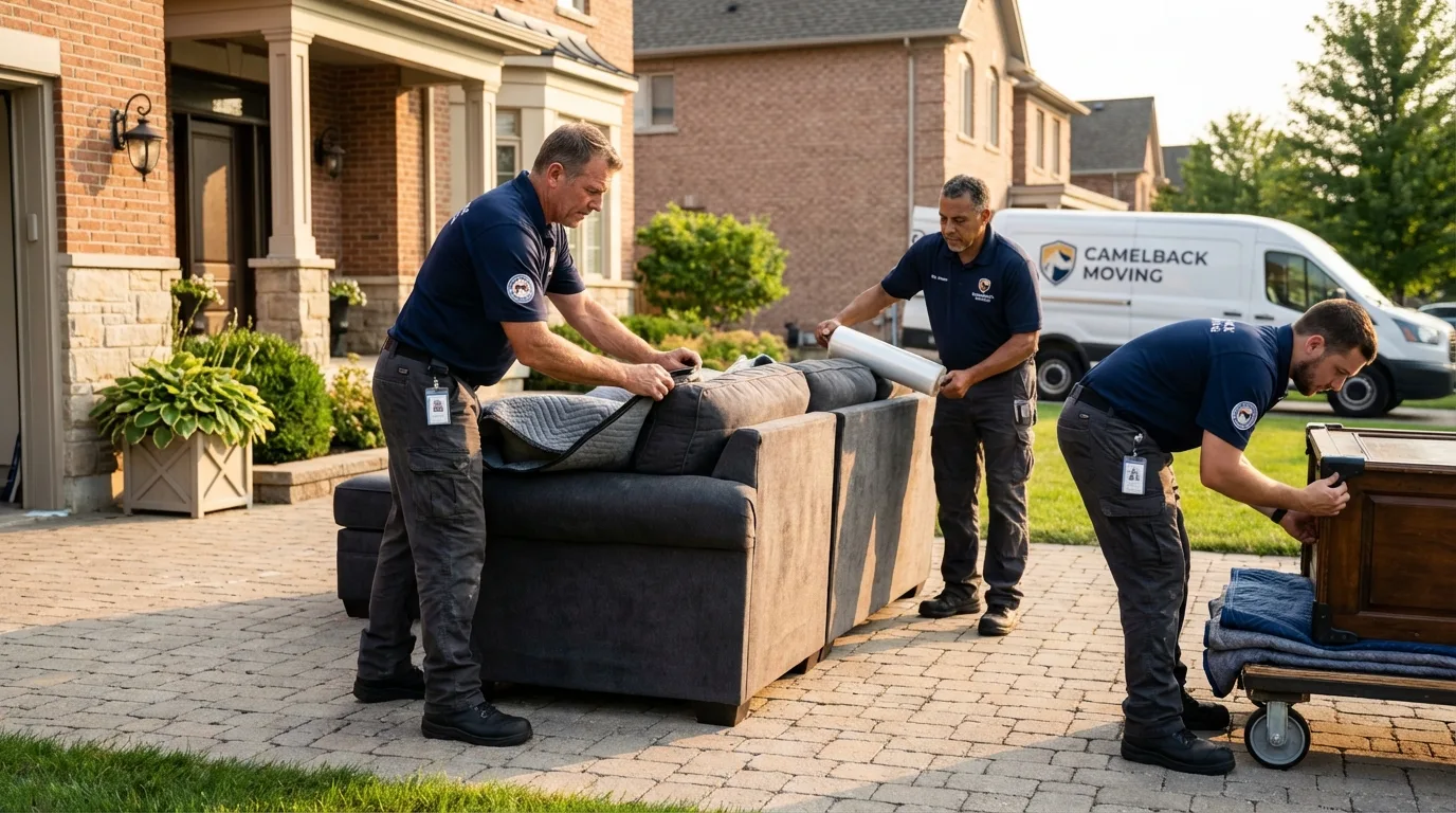 Large estate moving crew wrapping furniture in Dennis Port, MA